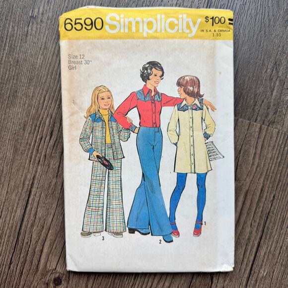 UNCUT Vintage 1970s Simplicity 6590 Sewing Pattern Womens Size XS Dress Top Pant - Picture 1 of 2